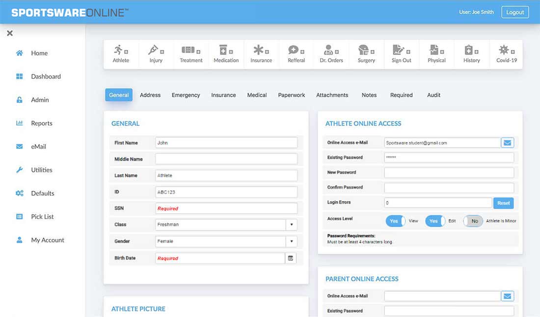 sportsware's insurance verification module