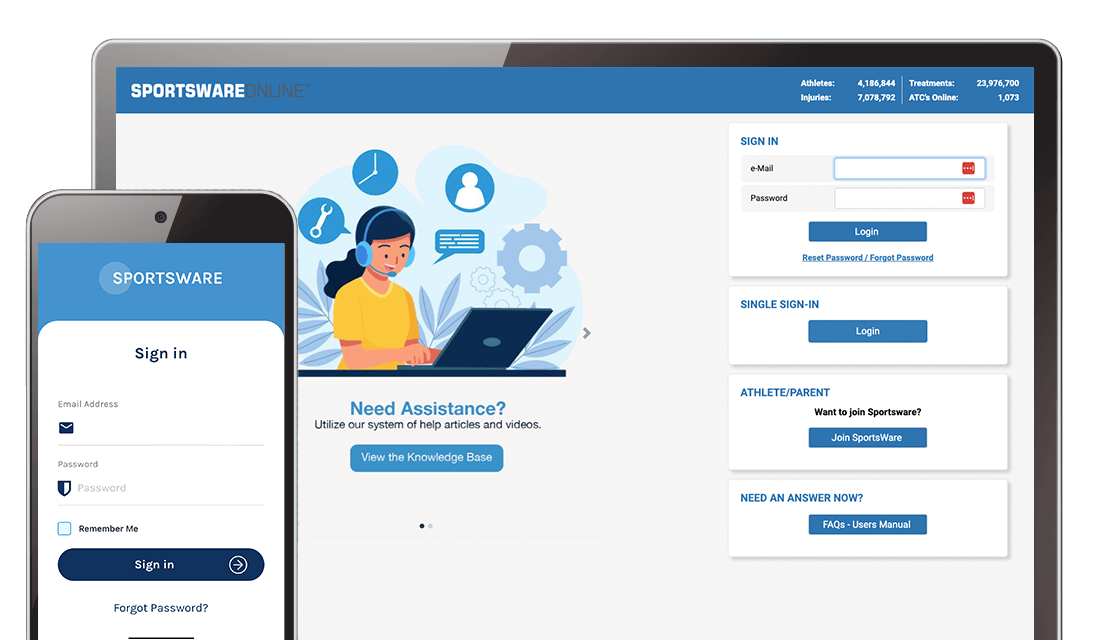 sportswareonline injury tracking software mobile and desktop interface